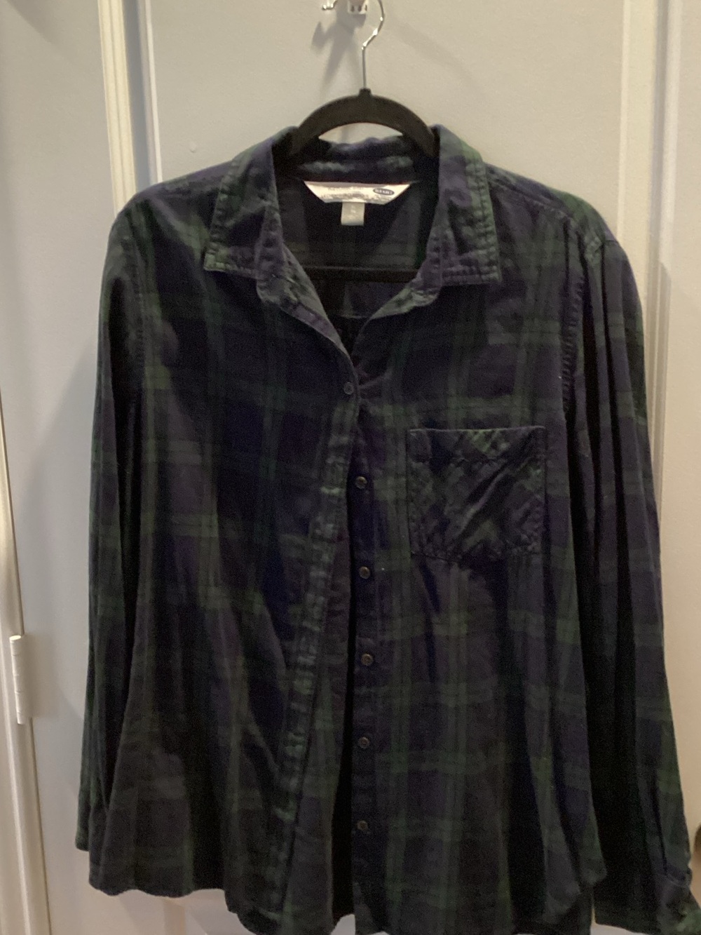 Old Navy Fabulous Flannel Navy and Green Plaid Button-Down Shirt sz XL, classic